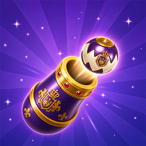 Royal purple kingdom cannon firing a decorated cannonball